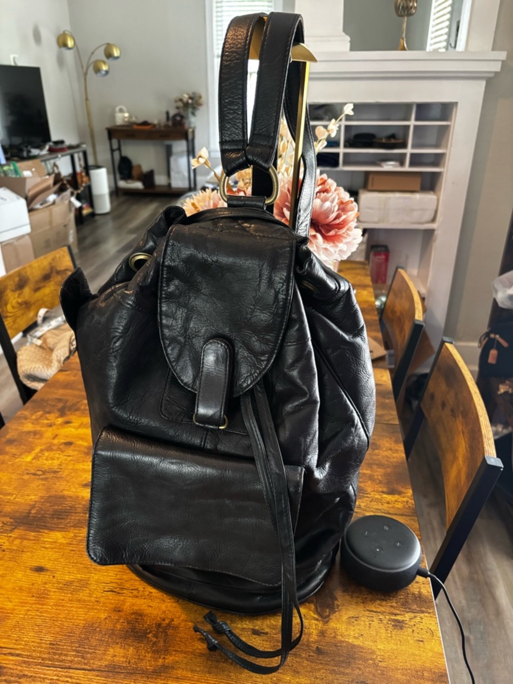 Hobo International Black Leather Backpack Slouchy Drawstring Bag